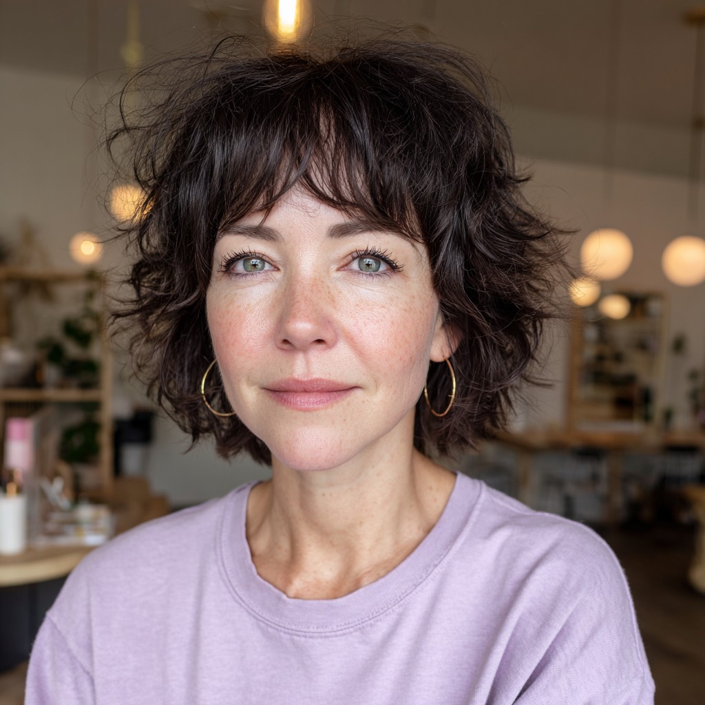 Modern Textured Shaggy Bob with Soft Bangs