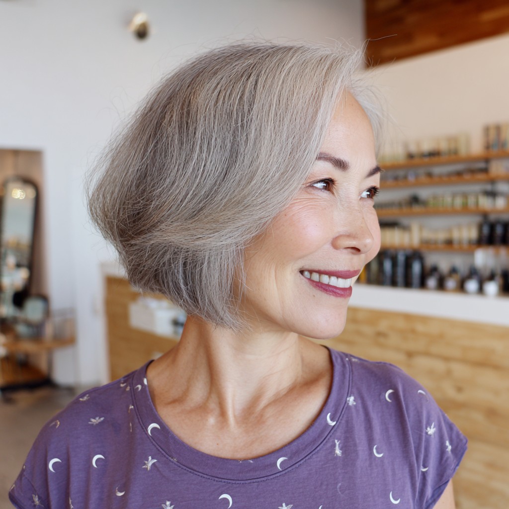 Modern Textured Silver Bob with Subtle Volume