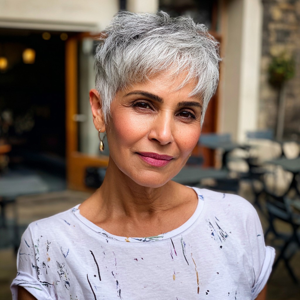 Modern Textured Silver Pixie with Feathered Layers
