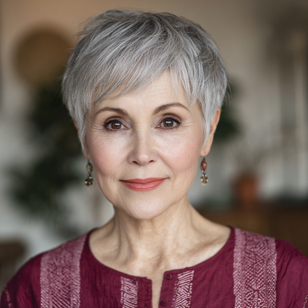 Modern Textured Silver Pixie with Soft Layers