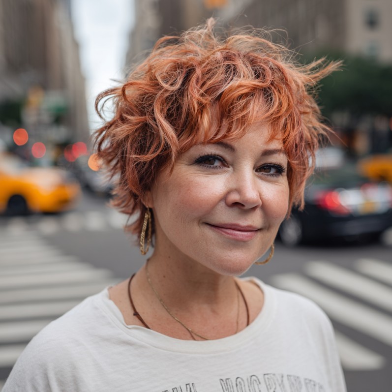 Playful Curly Copper Crop with Soft Volume