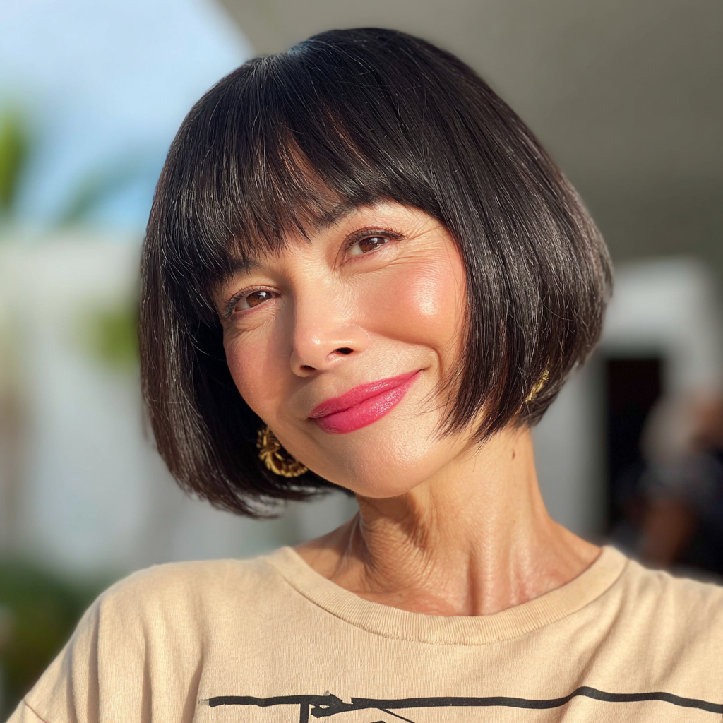 Sleek Angular Bob with Soft Bangs