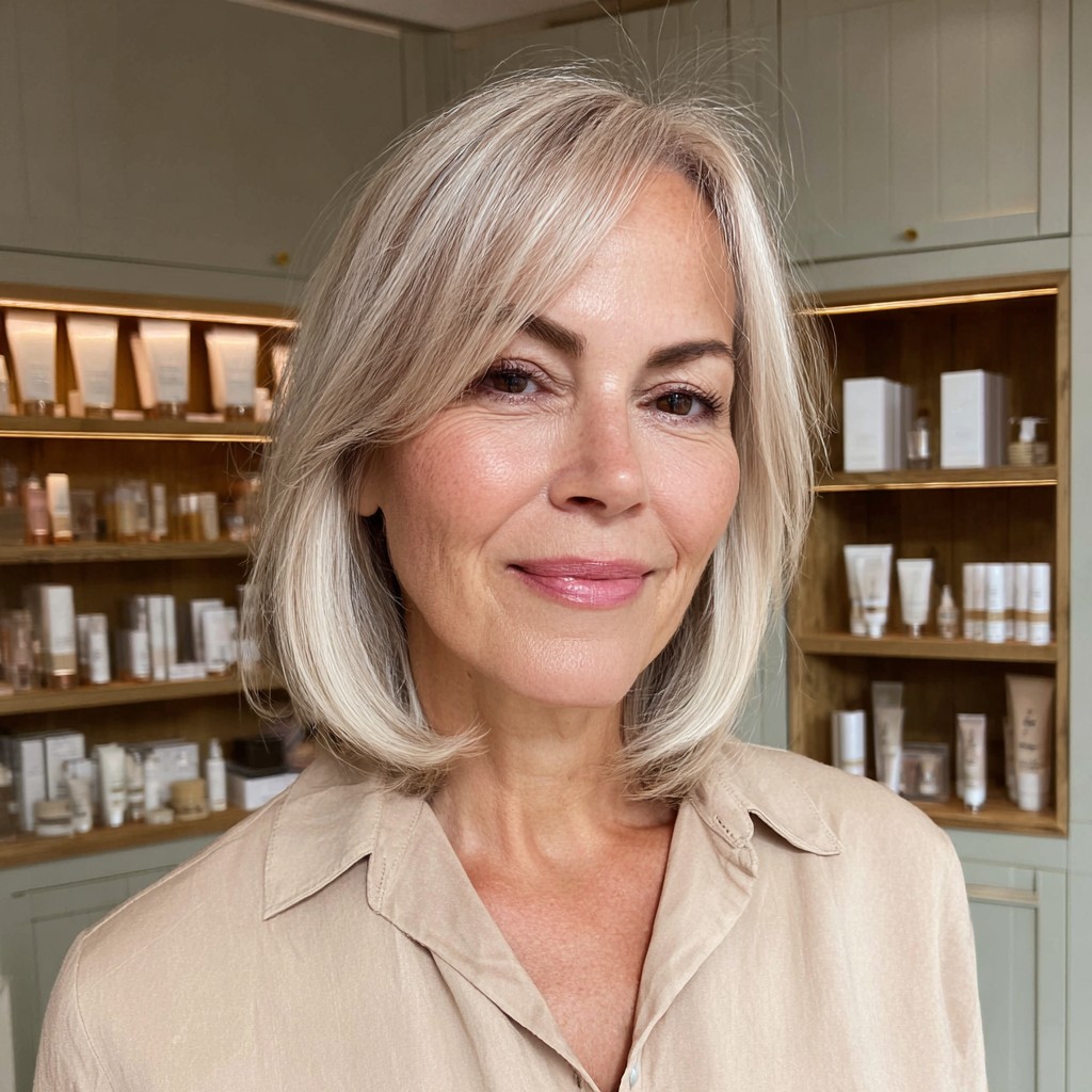 Soft Blunt Lob with Subtle Platinum Highlights