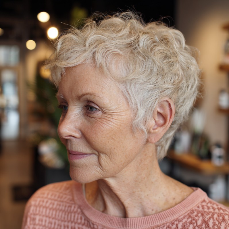 Soft Curly Pixie with Delicate Textured Layers