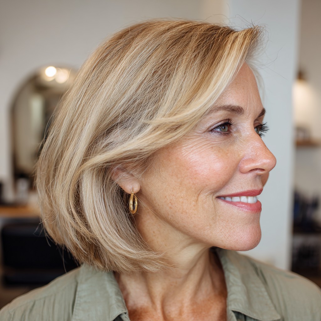 Soft Layered Bob with Subtle Blonde Highlights