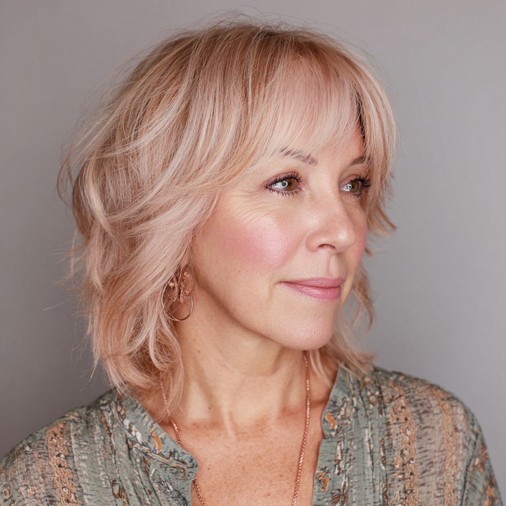 Soft Textured Lob with Light Blonde Highlights
