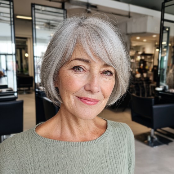 Softly Layered Jaw-Length Cut with Subtle Side-Swept Bangs