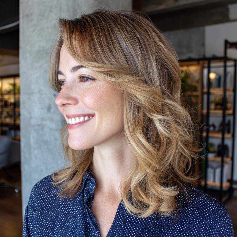 Softly Layered Shoulder-Length Cut with Subtle Highlights