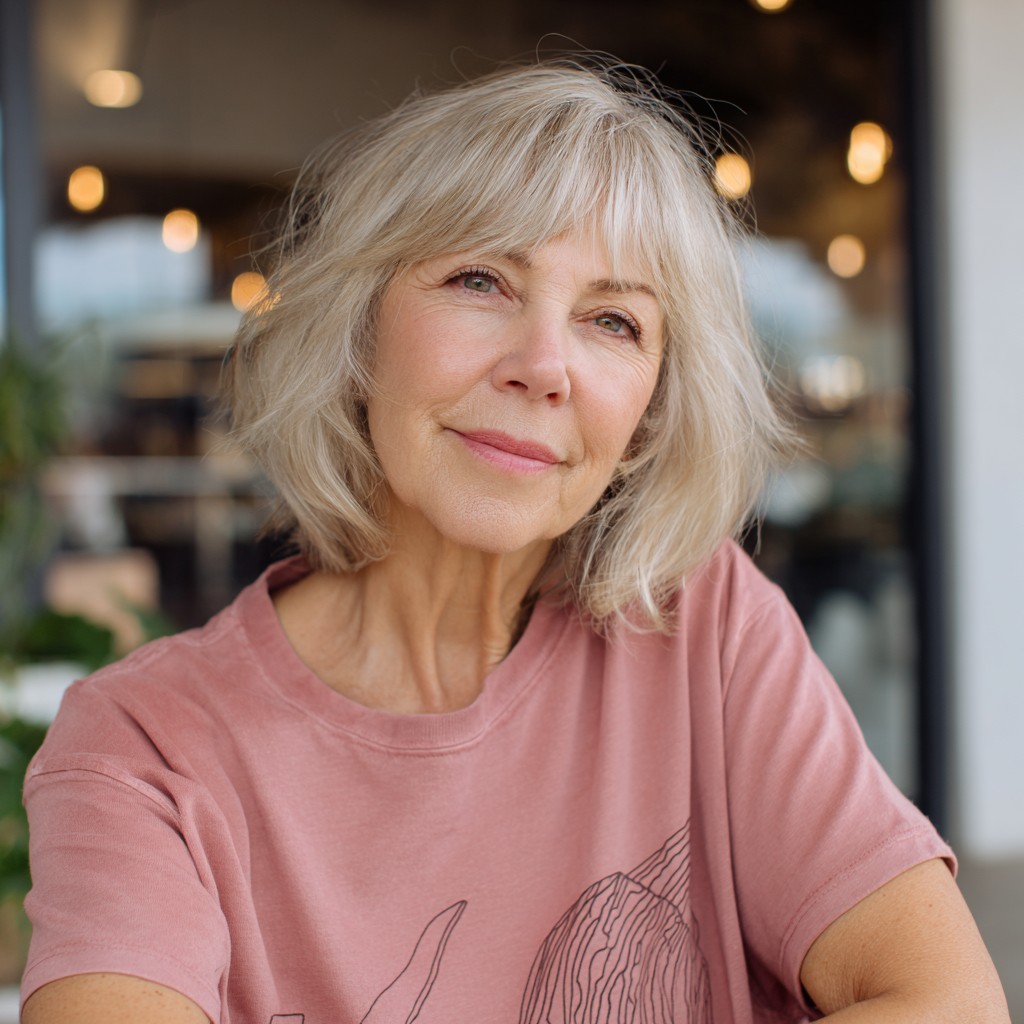 Softly Layered Silver Bob with Gentle Waves