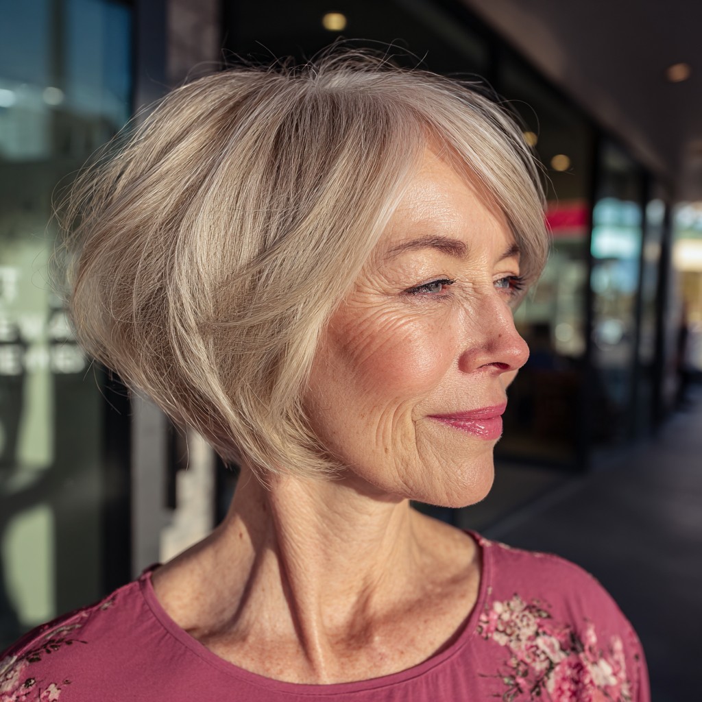 Softly Textured Ash Blonde Inverted Bob with Subtle Layers
