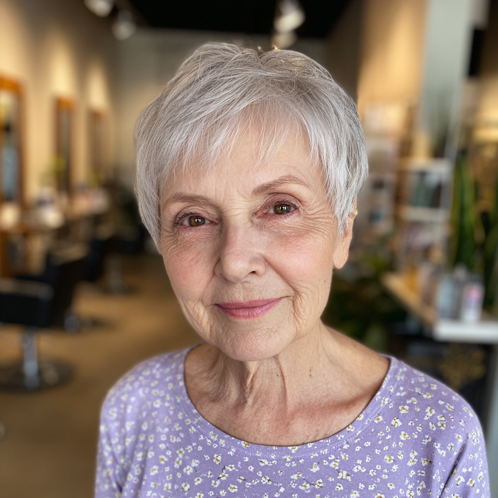 Softly Textured Silver Pixie Cut with Subtle Layers
