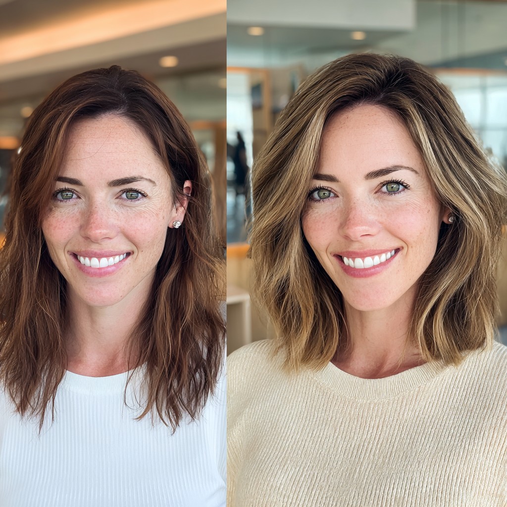 Stylish Textured Shoulder-Length Bob with Subtle Waves