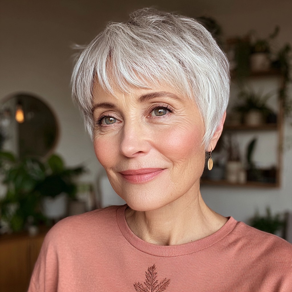 Stylish Textured Silver Pixie with Feathered Layers