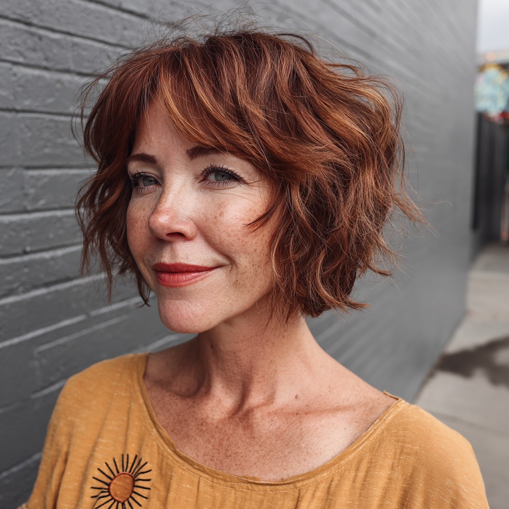 Stylishly Textured Jaw-Length Bob with Soft Waves