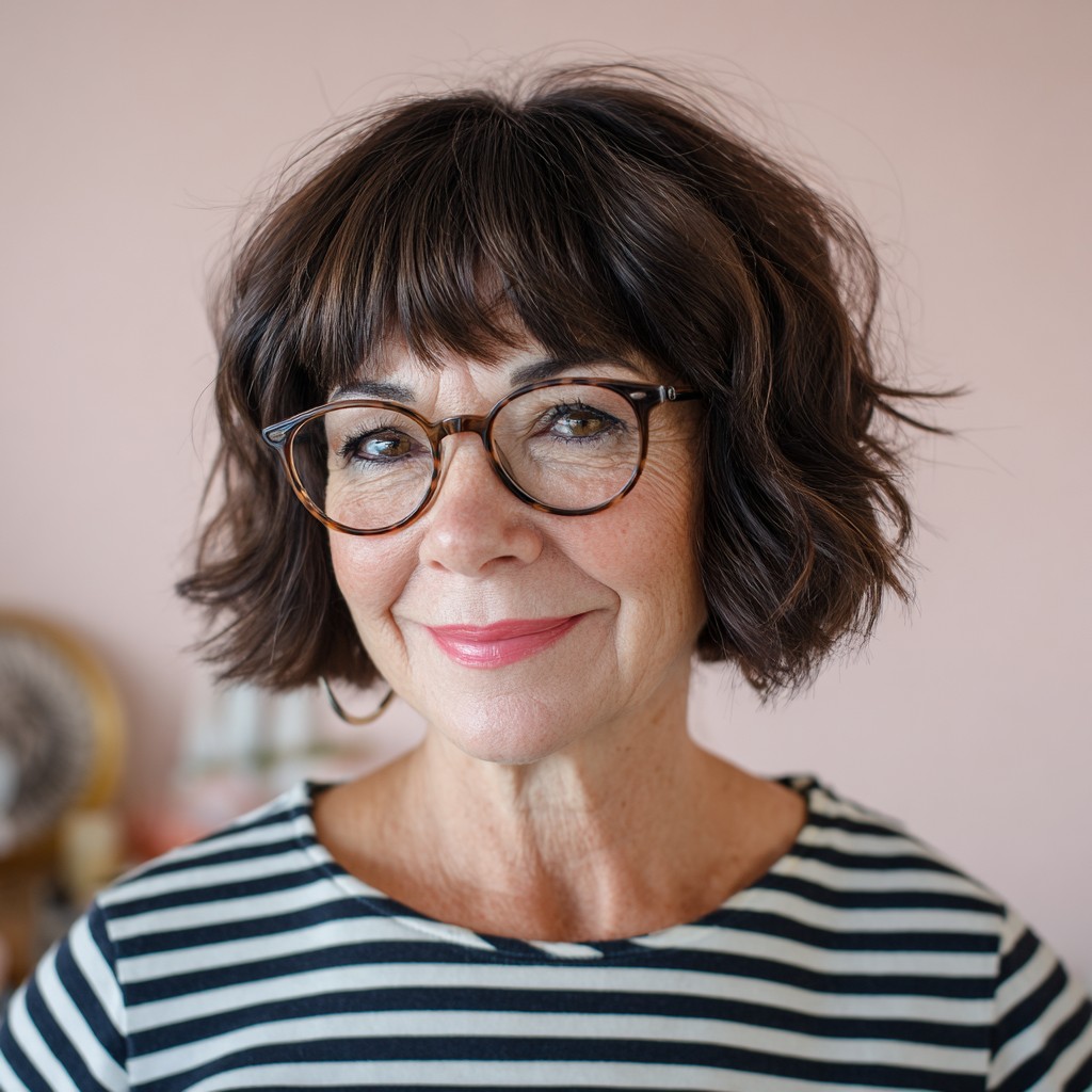 Textured Curly Bob with Soft Bangs