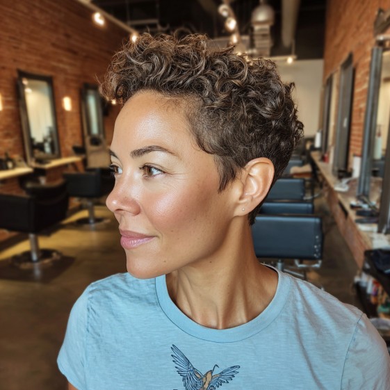 Textured Curly Pixie Cut with Defined Curls