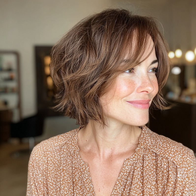 Textured Fluffy Bob with Face-Framing Layers
