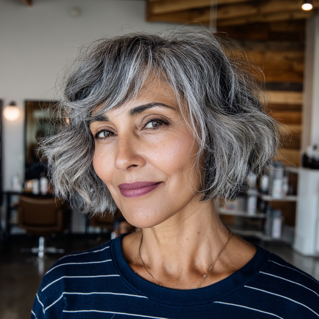 Textured Gray Bob with Playful Volume