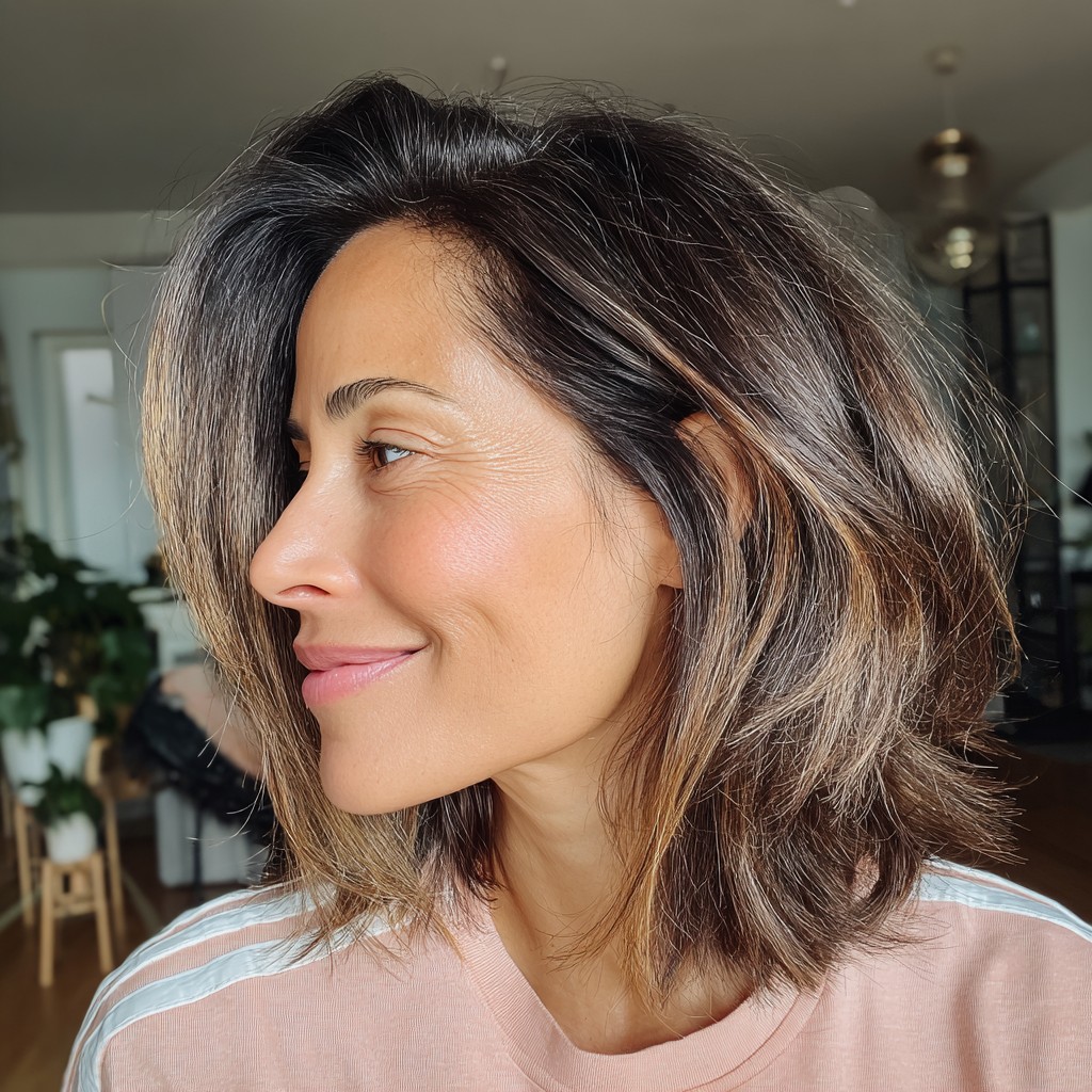 Textured Mid-Length Balayage with Subtle Lighter Ends
