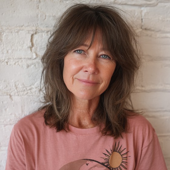 Textured Mid-Length Cut with Wispy Bangs