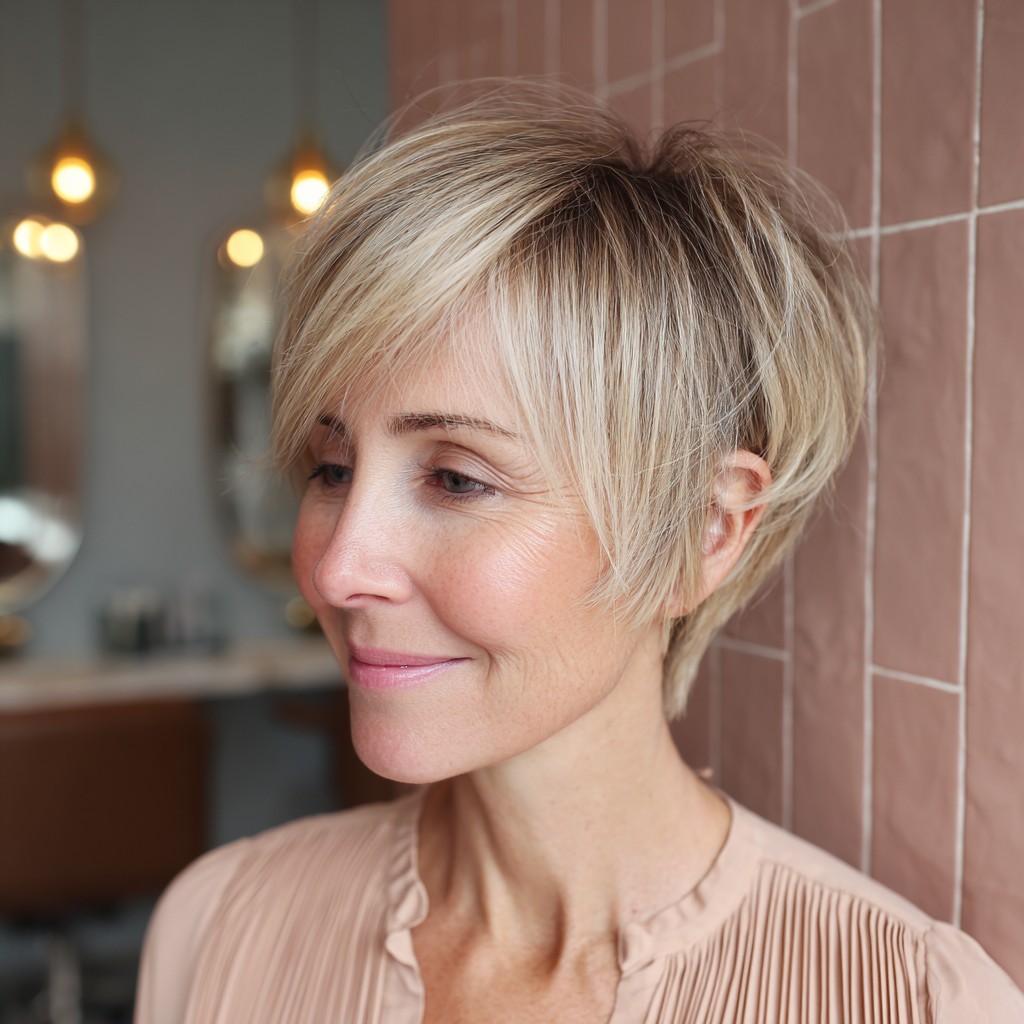 Textured Pixie Cut with Soft Blonde Highlights