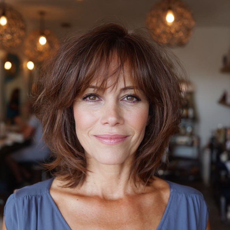 Textured Shaggy Bob with Soft Fringe