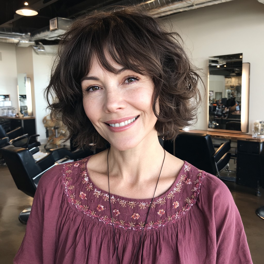 Textured Shaggy Bob with Wispy Bangs