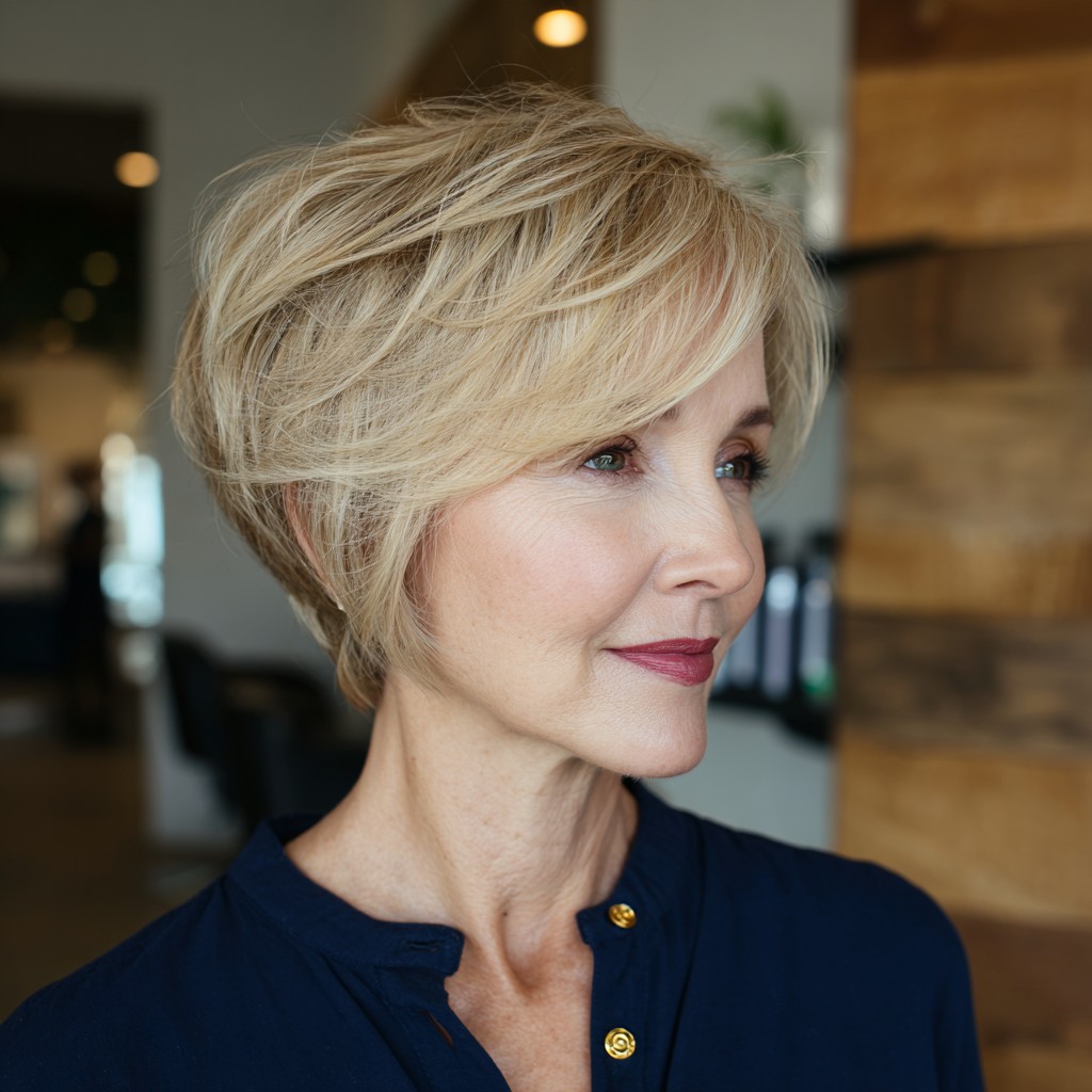 Textured Short Blonde Cut with Soft Layers