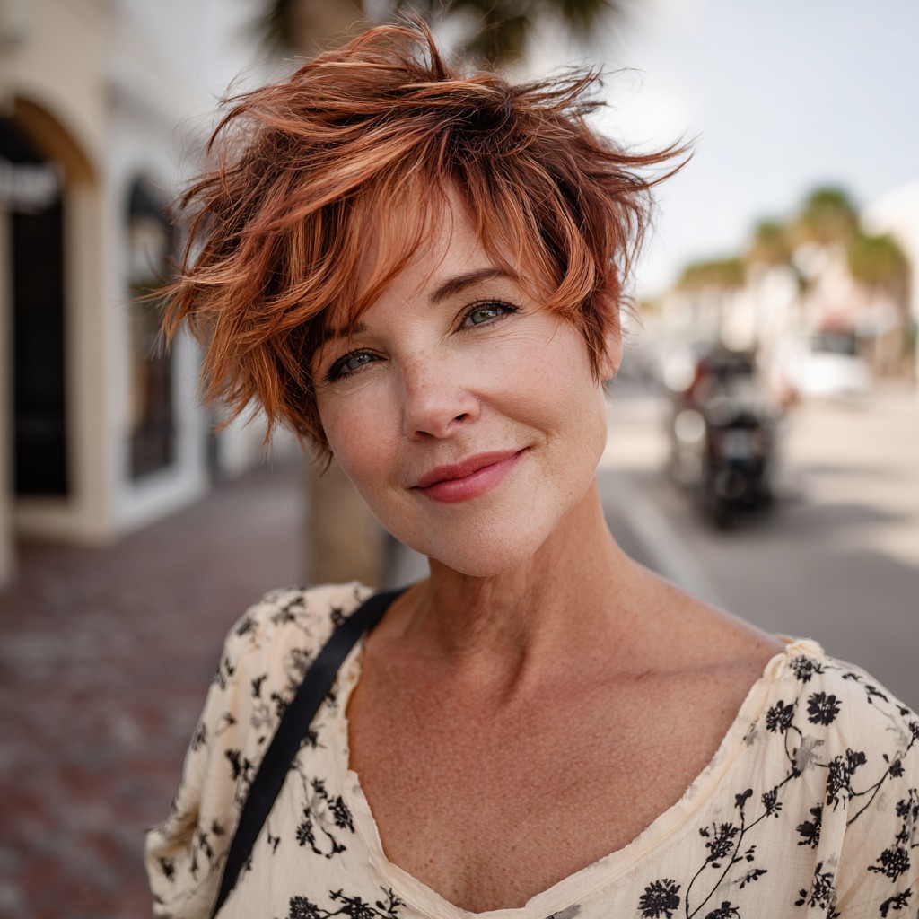 Textured Short Pixie Cut with Fiery Highlights