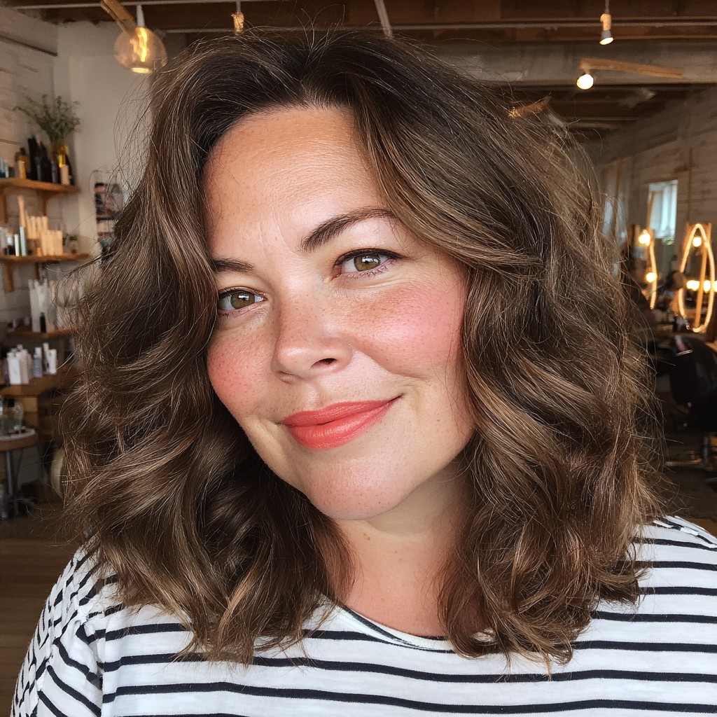 Textured Shoulder-Length Bob with Soft Waves and Highlights