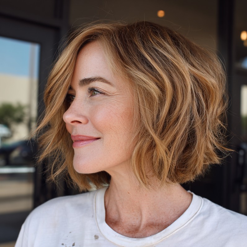 Textured Wavy Chin-Length Bob with Face-Framing Layers