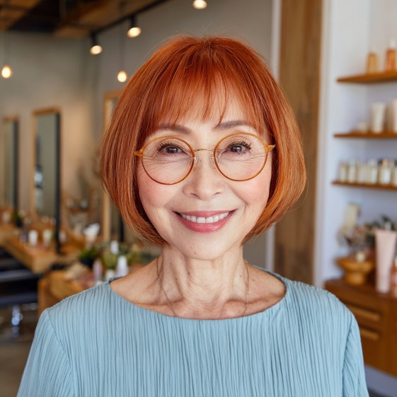 Vibrant Copper Bob with Soft Fringe