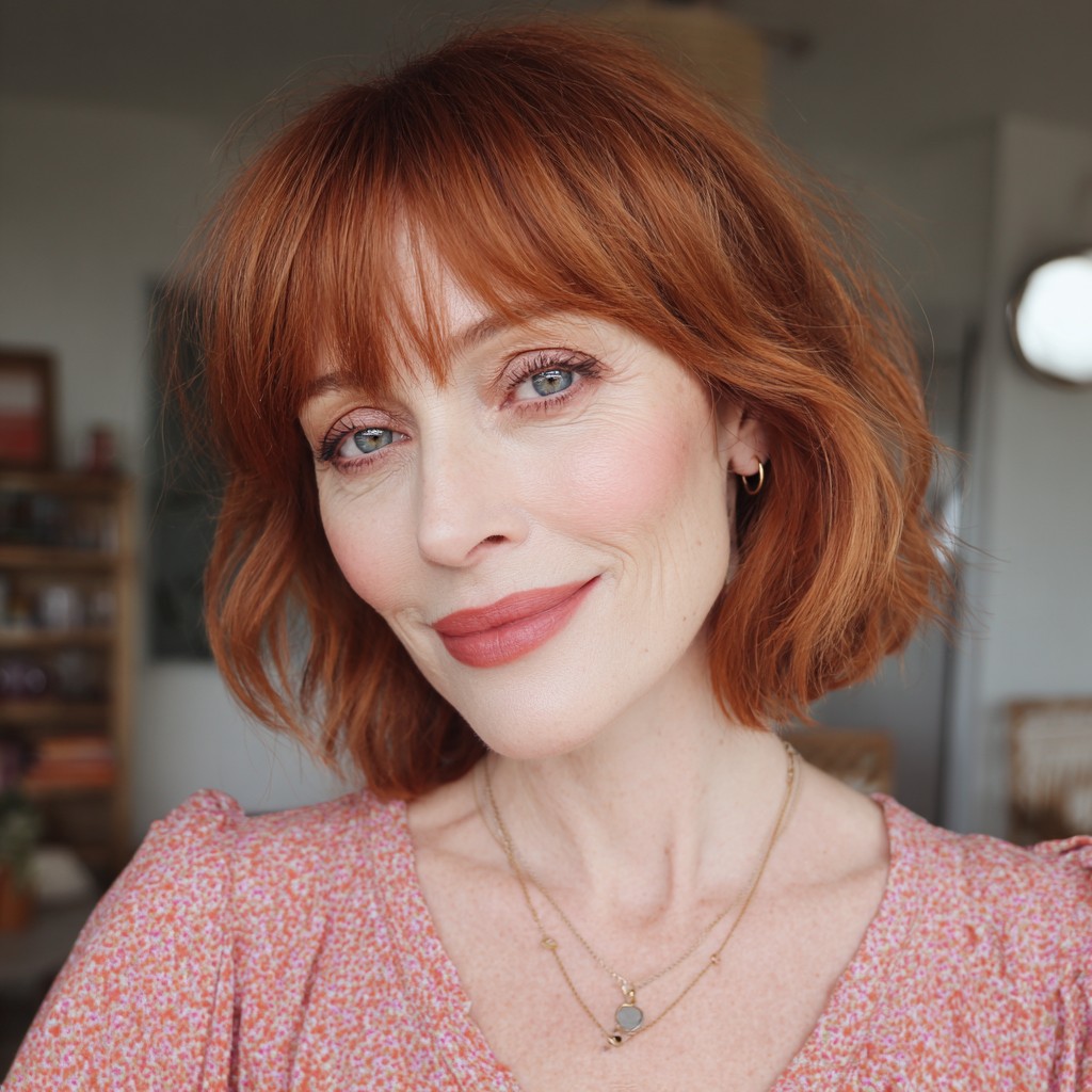 Vibrant Textured Bob with Soft Curtain Bangs