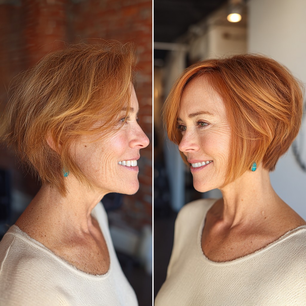 Vibrant Textured Copper Inverted Bob with Subtle Layers