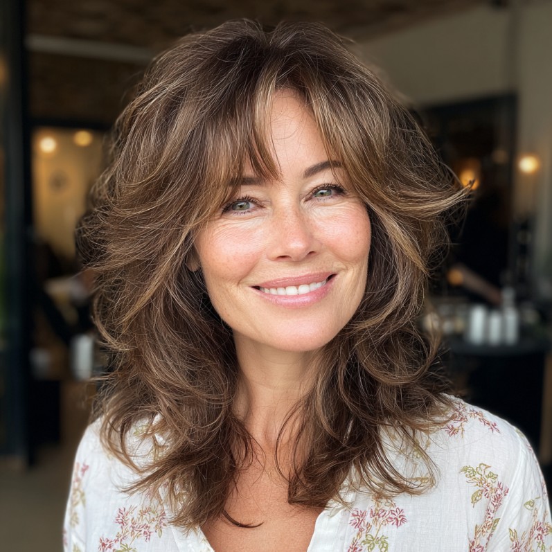 Voluminous Textured Layers with Soft Bangs
