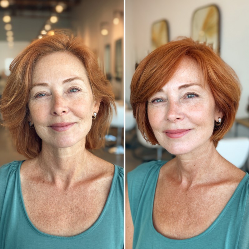 chic copper layered bob with soft waves