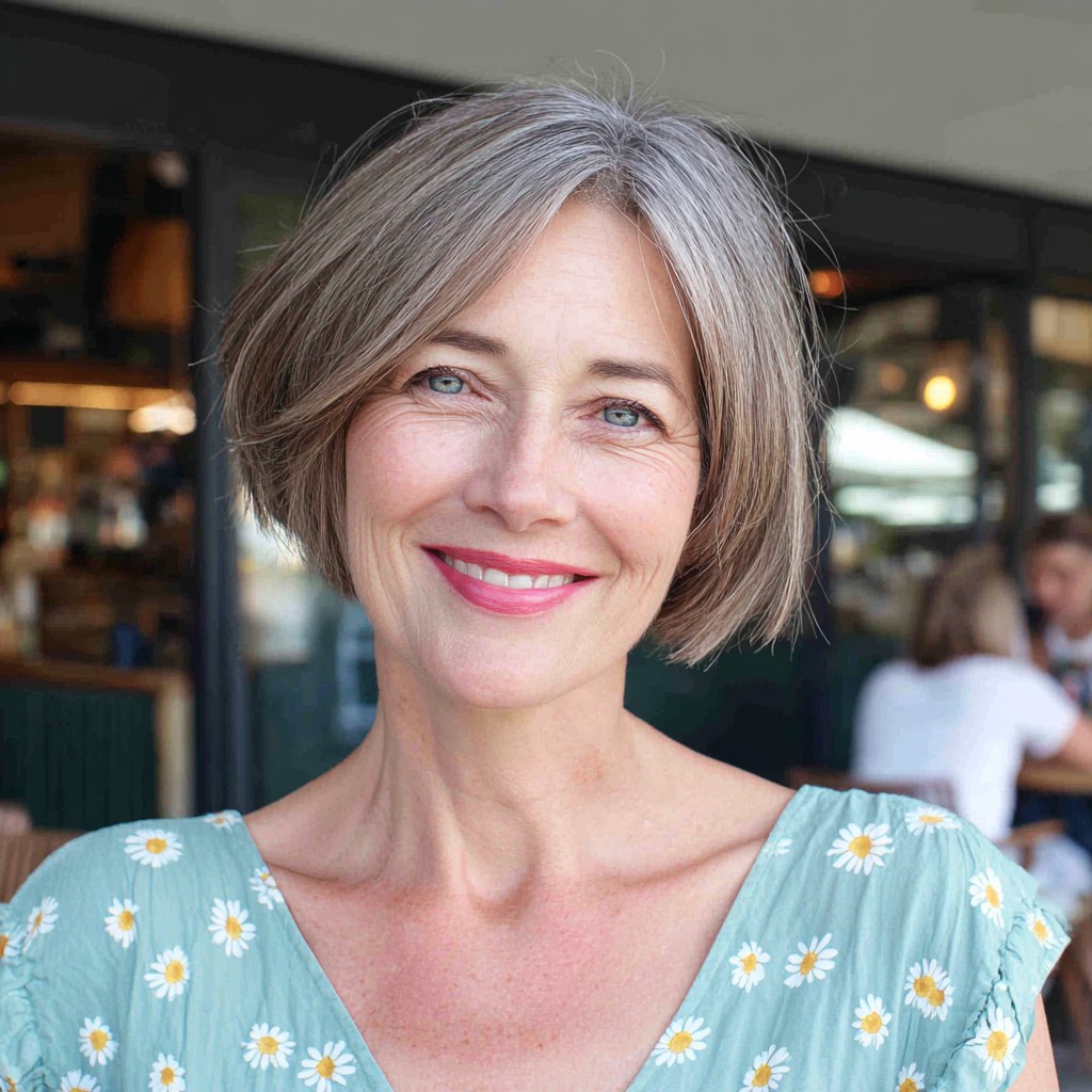 chic grey blunt bob with subtle layers