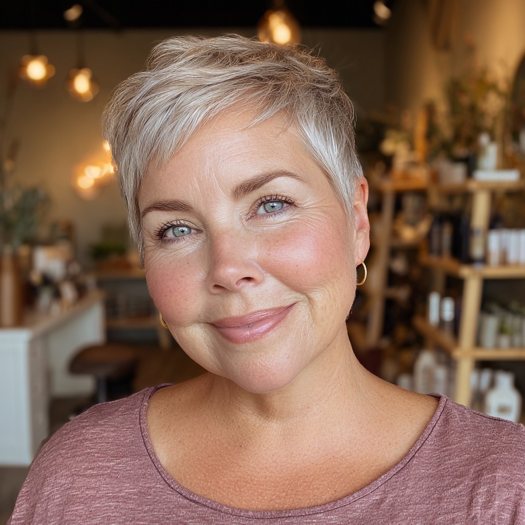 Chic Short Textured Pixie with Light Silver Highlights