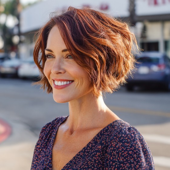 Chic Textured Bob with Rich Copper Tones
