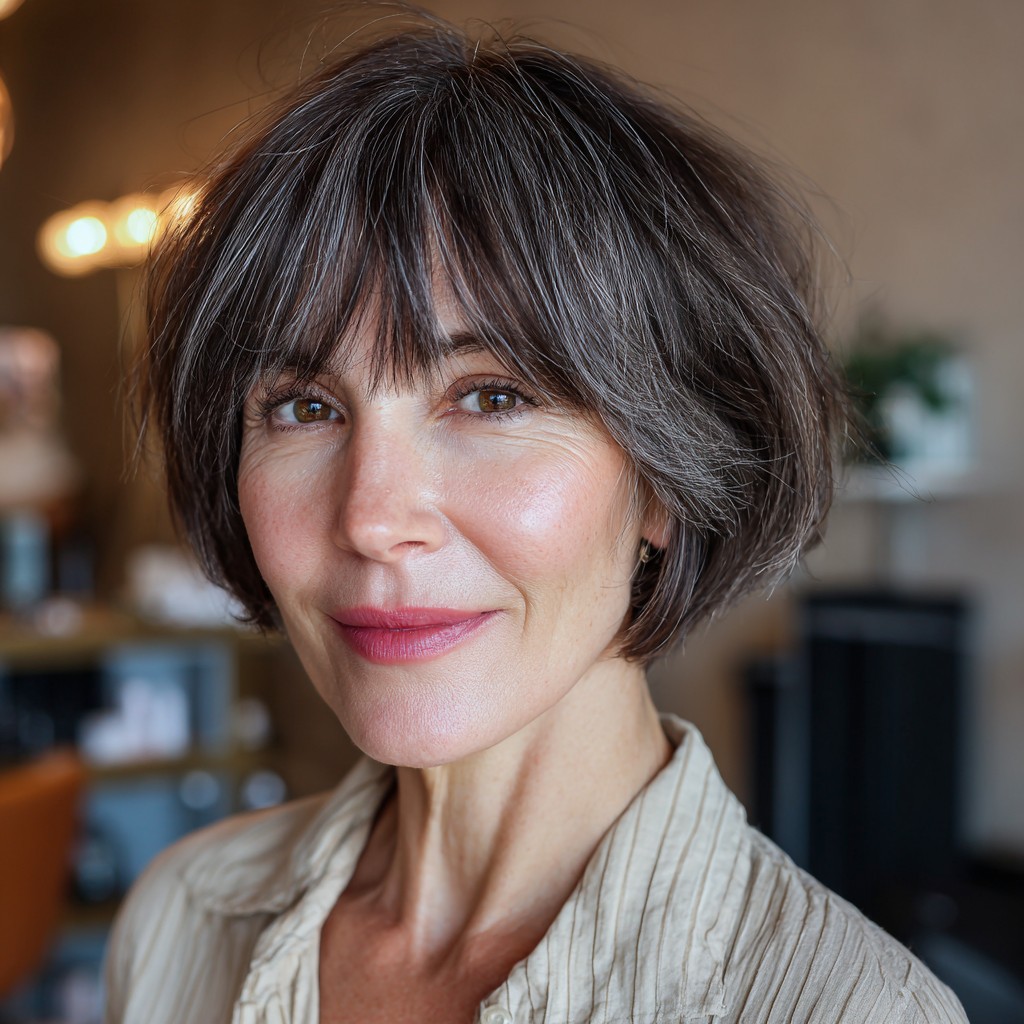 Chic Textured Bob with Soft Fringed Bangs