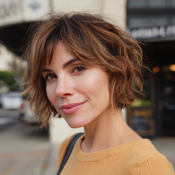 Chic Textured Choppy Bob with Bold Face-Framing Layers