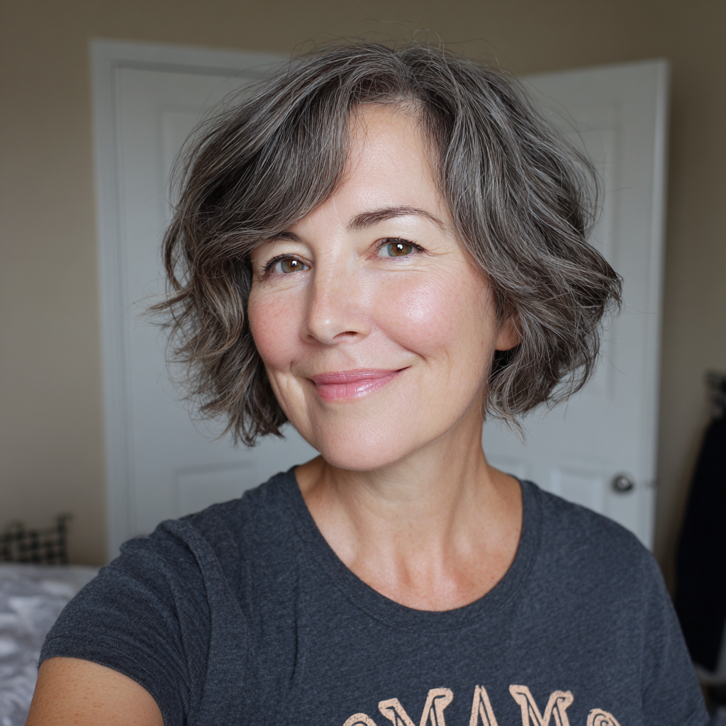 Chic Textured Gray Bob with Soft Waves