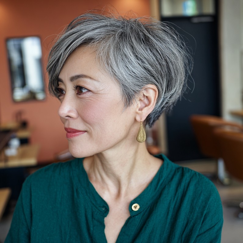 Chic Textured Grey Pixie with Soft Volume