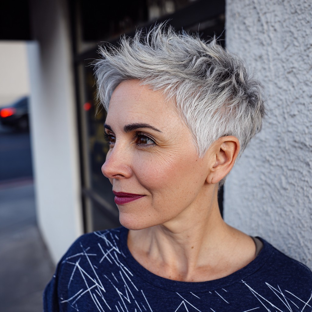 Chic Textured Pixie Cut with Silver Highlights