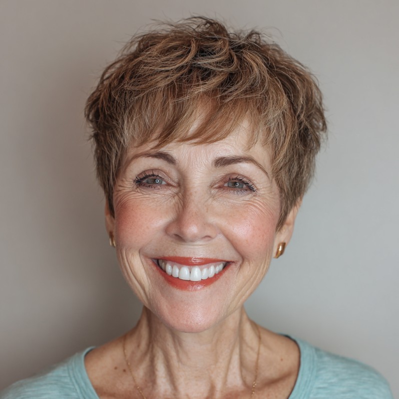 Chic Textured Pixie with Light Brown Highlights