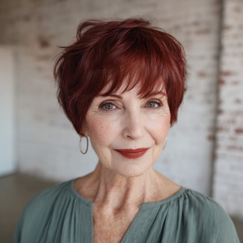 Chic Textured Red Pixie Cut with Subtle Layers