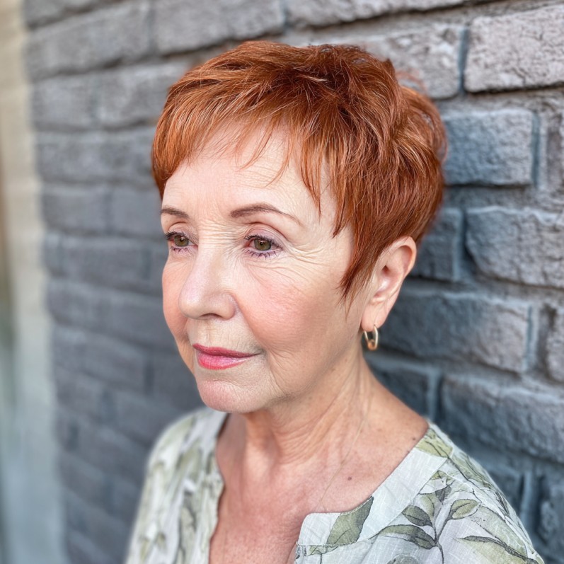 Chic Textured Red Pixie with Soft Edges