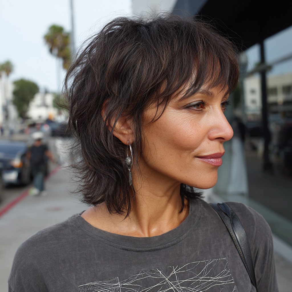 chic textured shag cut with soft bangs