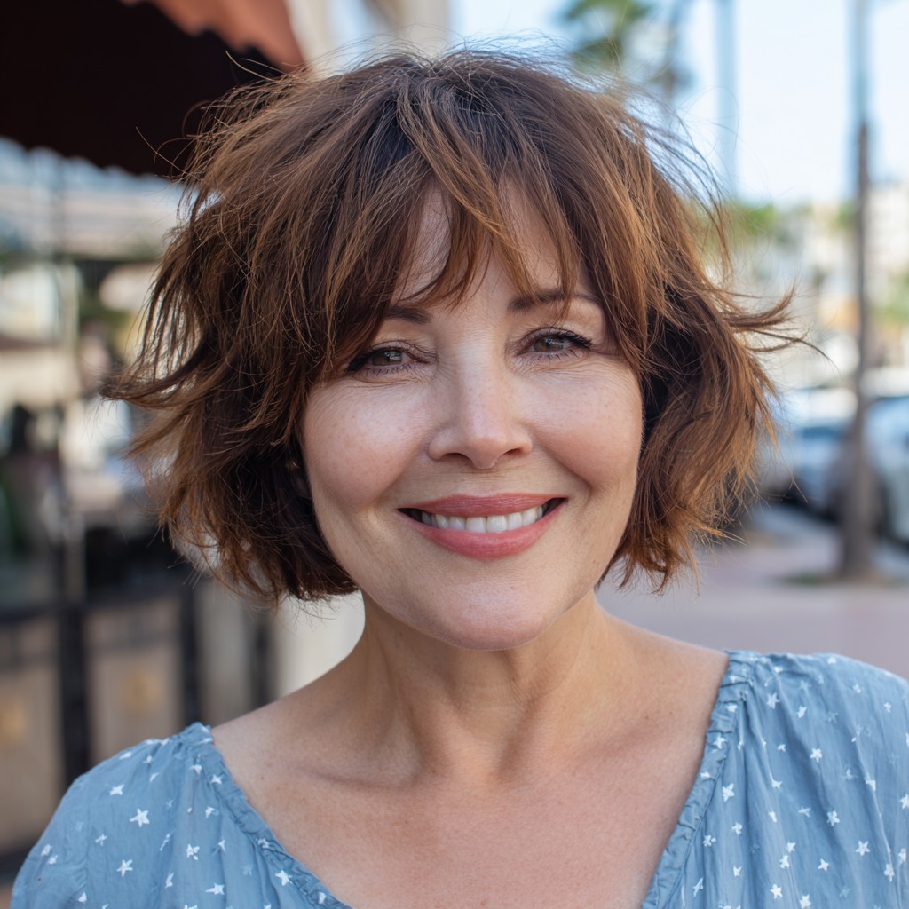 Chic Textured Shoulder-Length Shag with Soft Bangs