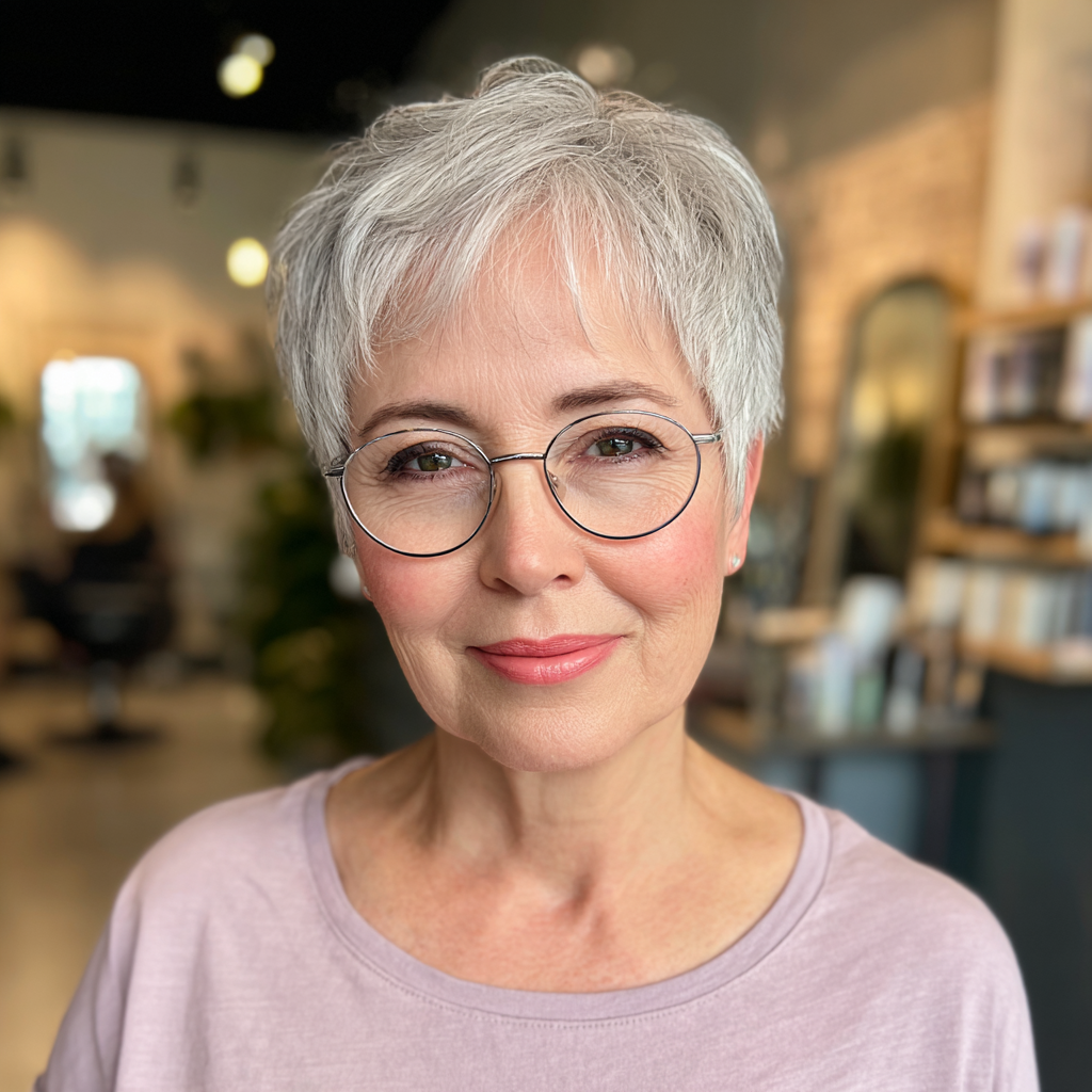 Chic Textured Silver Pixie with Feathered Layers
